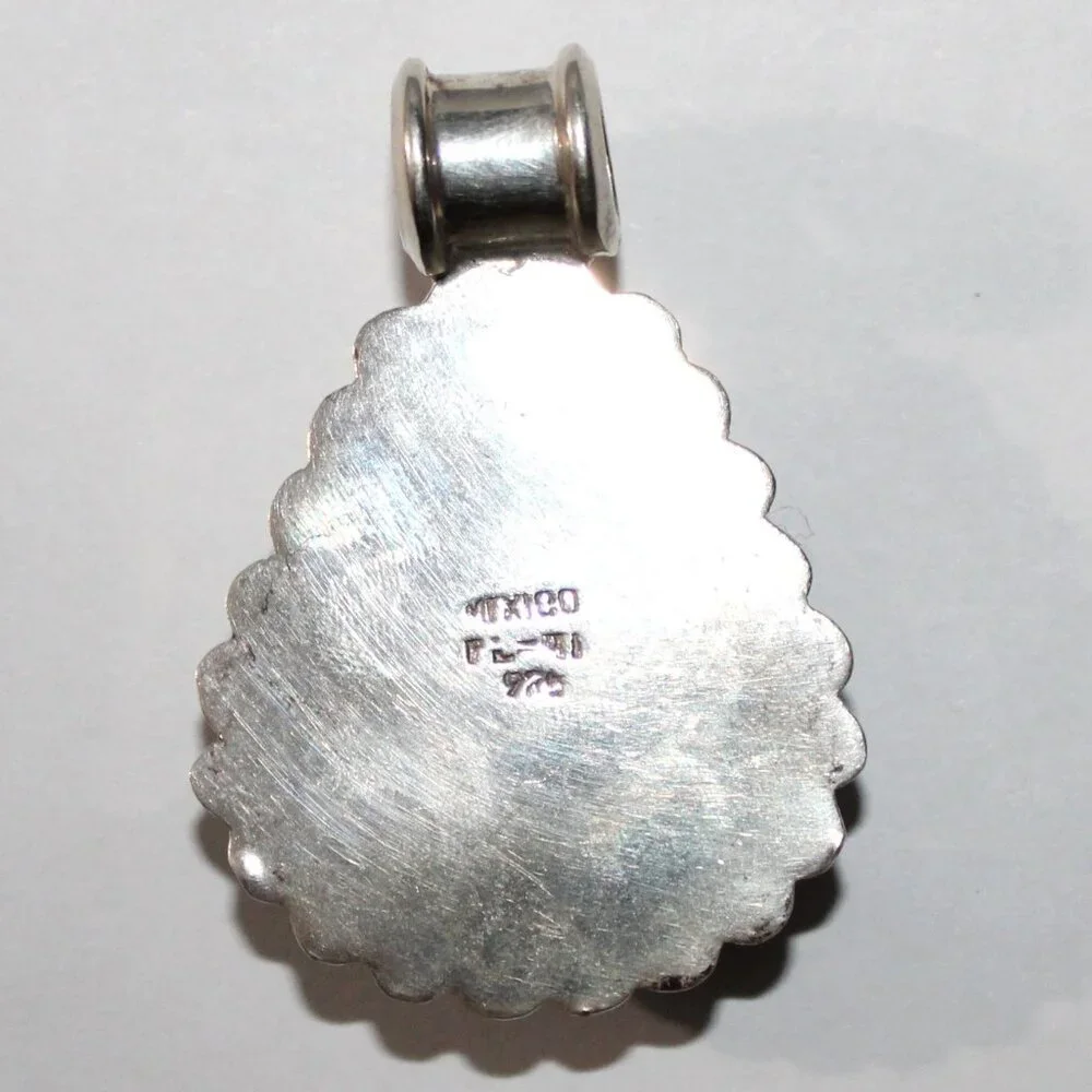 Vintage Sterling Silver Taxco Mexico Blue Stone Southwestern Sllider Penadnt - Picture 3 of 5